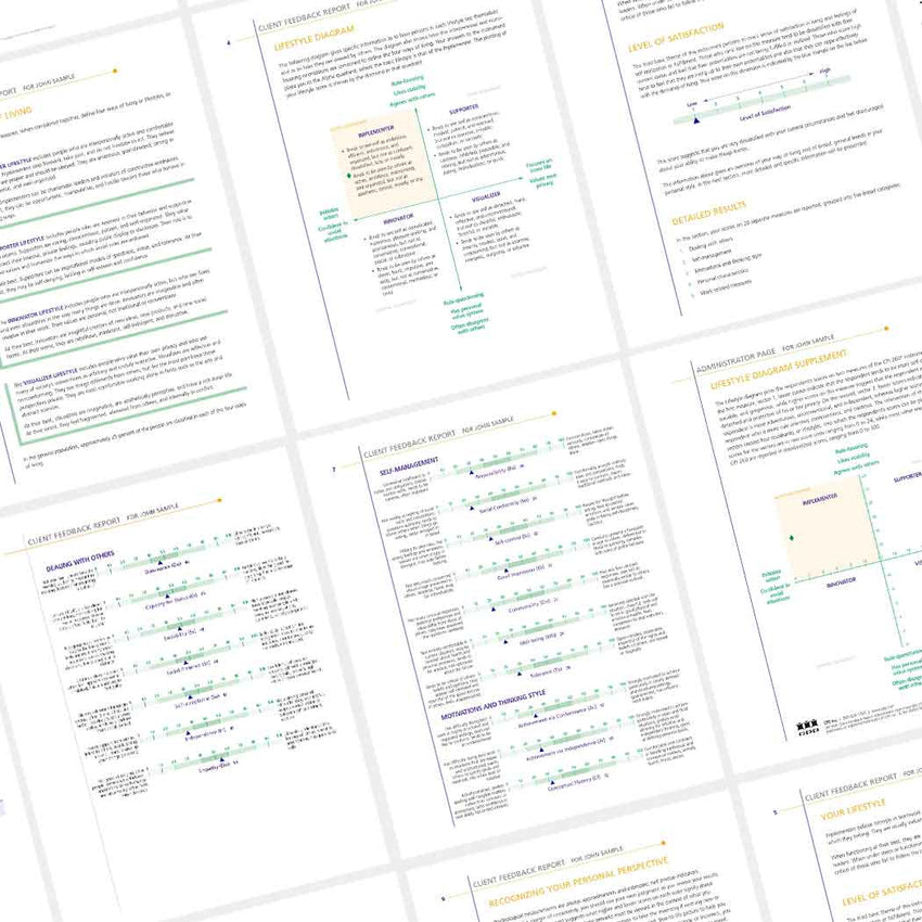 Mockup des pages du test psychométrique CPI 260