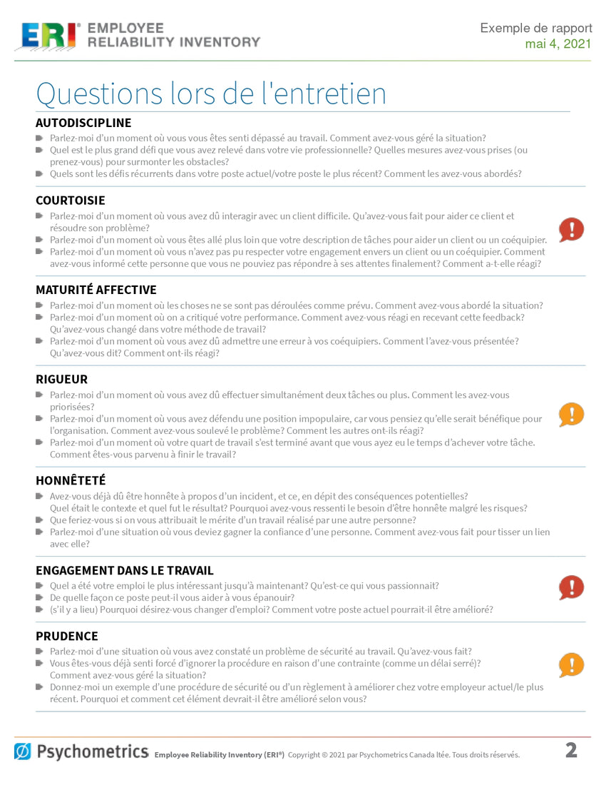 L'évaluation de la Fiabilité de l’Employé (ERIᴹᴰ)